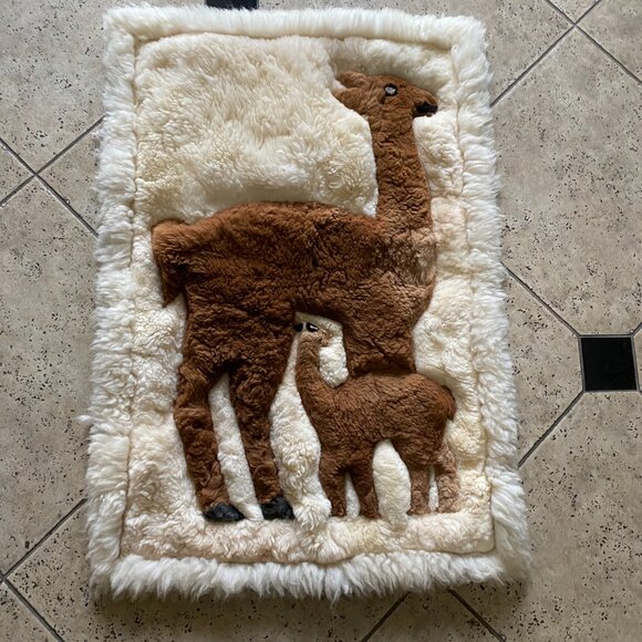 Vintage Llama Alpaca Fur Wall Hanging Rug Peru Tapestry Patchwork Hide 29"×43" - Picture 9 of 9